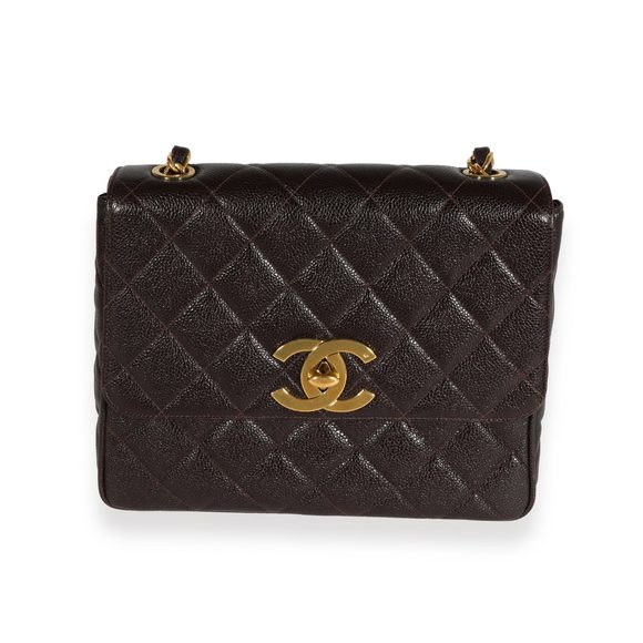 Chanel Vintage Brown Quilted Caviar Square Flap Shoulder Bag - Picture 1 of 4